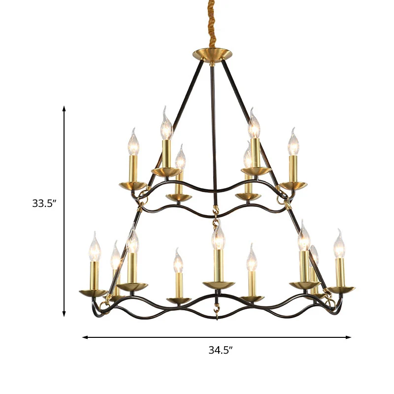 Lustre suspendu en métal noir, bougie, 6/9/15 ampoules, luminaire suspendu traditionnel pour salon Clearhalo