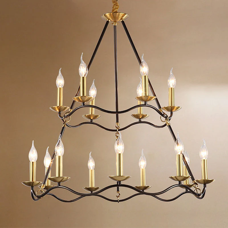 Lustre suspendu en métal noir, bougie, 6/9/15 ampoules, luminaire suspendu traditionnel pour salon Clearhalo