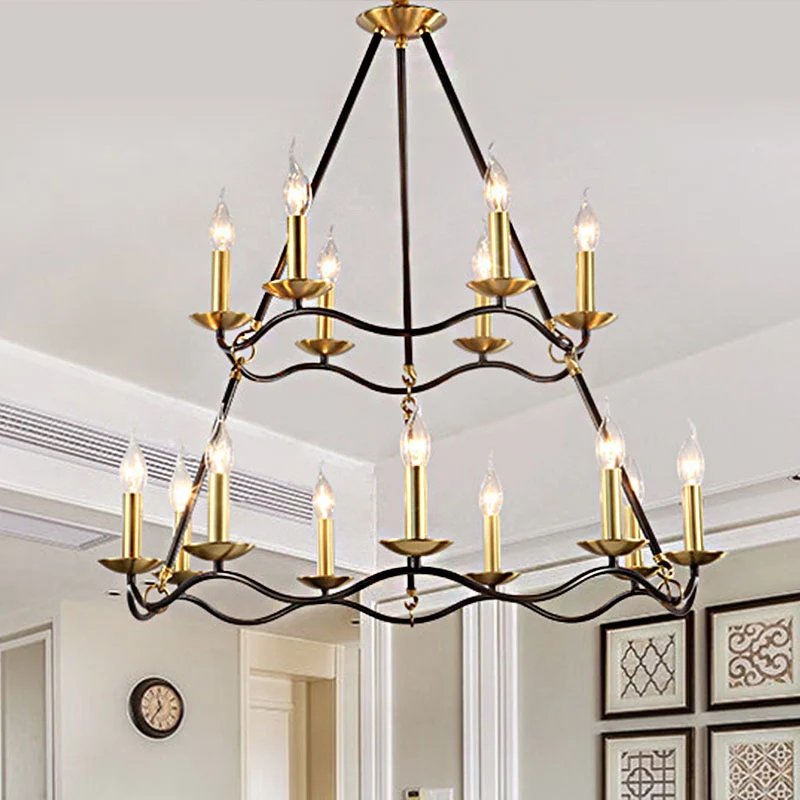 Lustre suspendu en métal noir, bougie, 6/9/15 ampoules, luminaire suspendu traditionnel pour salon Clearhalo