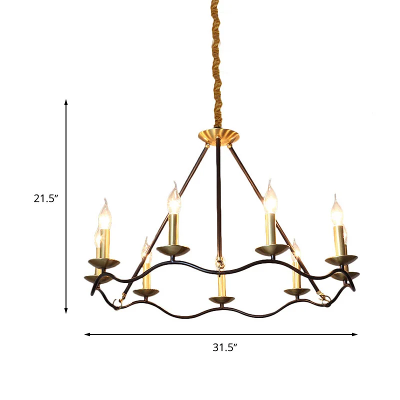 Lustre suspendu en métal noir, bougie, 6/9/15 ampoules, luminaire suspendu traditionnel pour salon Clearhalo