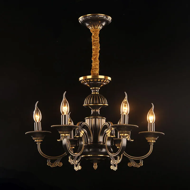 Lustre suspendu en métal à 6 têtes, bougie rustique noire et dorée, luminaire de plafond pour salon Clearhalo