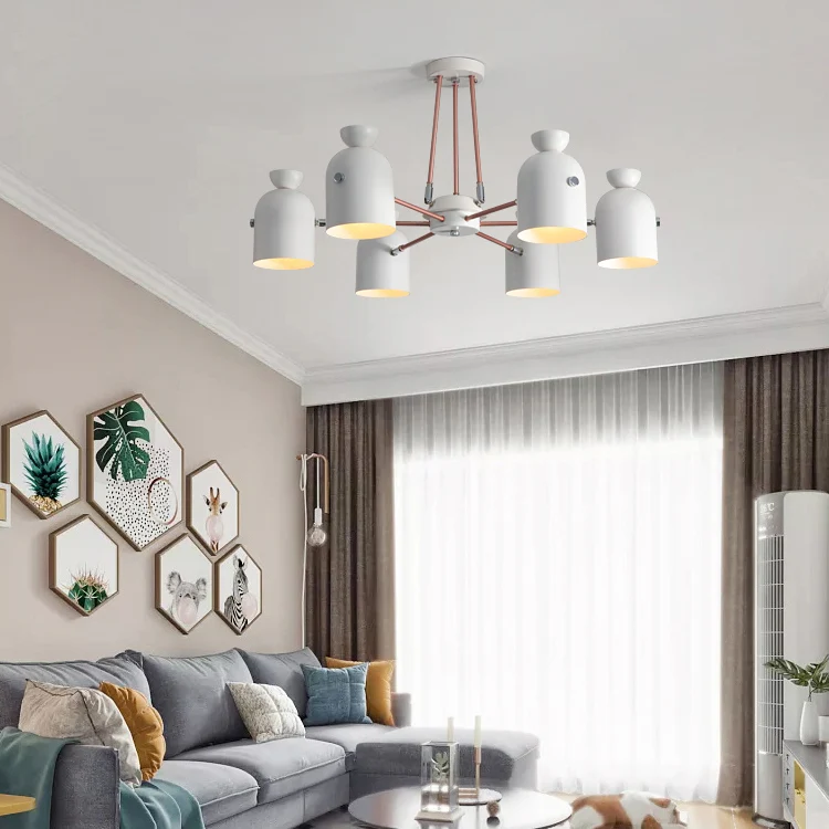 Lustre suspendu métallique au fini blanc moderne, éclairage suspendu pour salon et Villa Clearhalo
