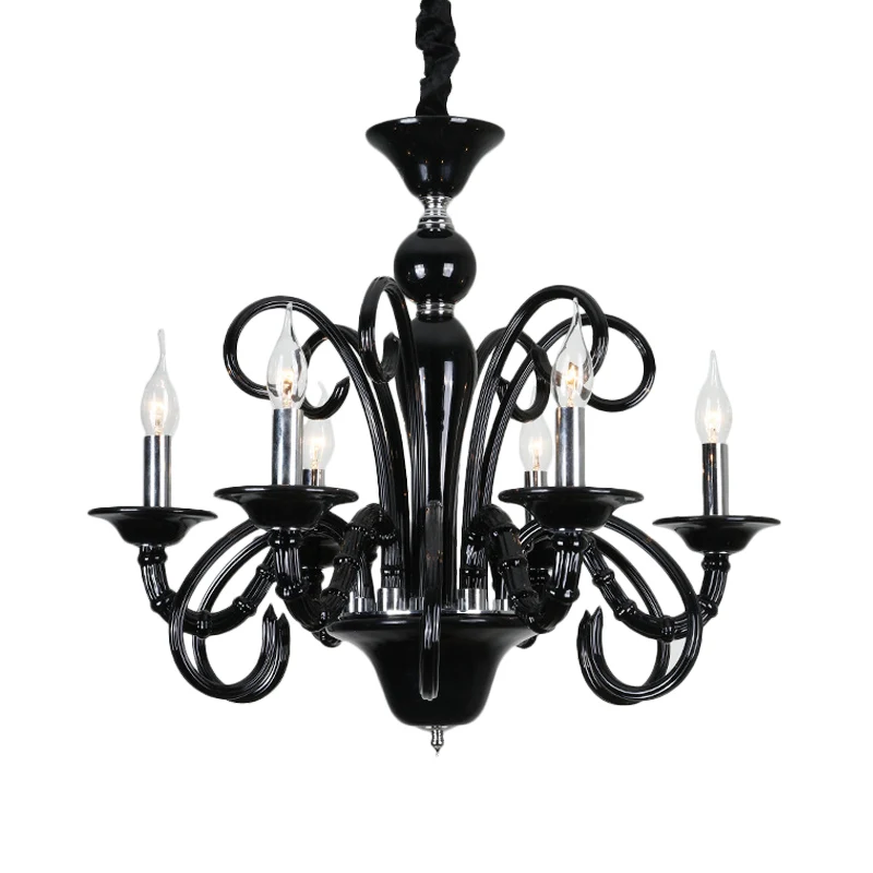 Lustre suspendu métallique en forme de bougie, Style industriel, 6/8 ampoules, finition noire, luminaire décoratif d'intér...