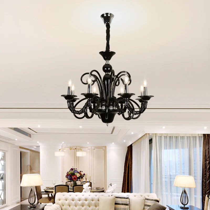 Lustre suspendu métallique en forme de bougie, Style industriel, 6/8 ampoules, finition noire, luminaire décoratif d'intér...