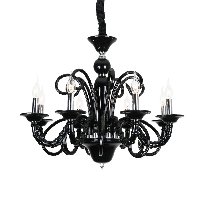 Lustre suspendu métallique en forme de bougie, Style industriel, 6/8 ampoules, finition noire, luminaire décoratif d'intér...