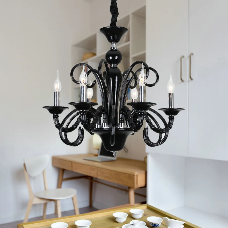 Lustre suspendu métallique en forme de bougie, Style industriel, 6/8 ampoules, finition noire, luminaire décoratif d'intér...
