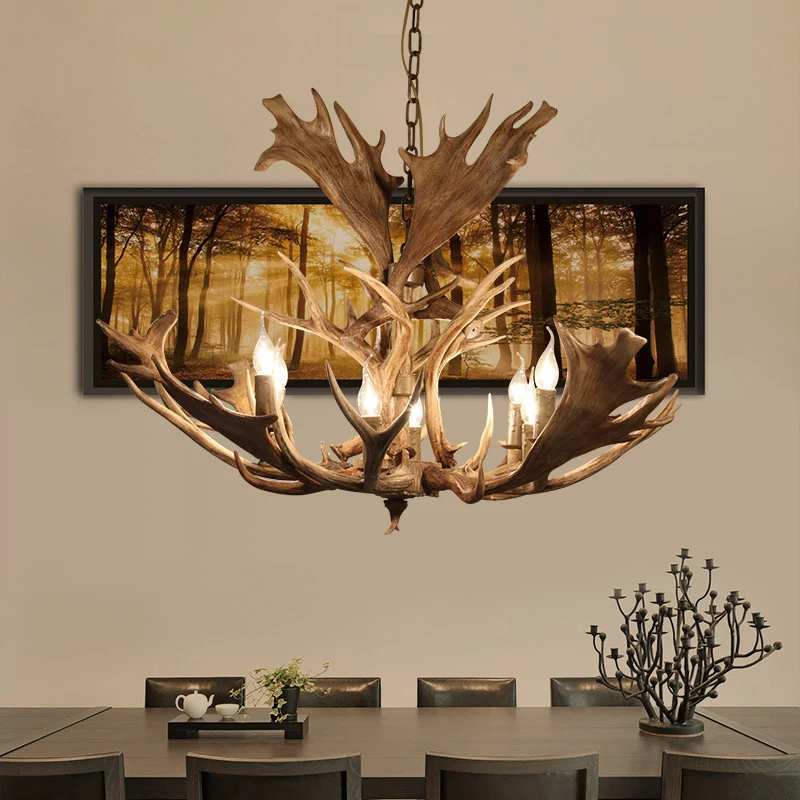 Lustre suspendu en résine marron, Style bougie, 8 ampoules, luminaire suspendu Rural pour salle à manger Clearhalo