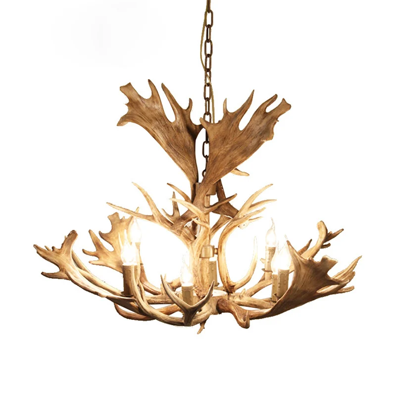 Lustre suspendu en résine marron, Style bougie, 8 ampoules, luminaire suspendu Rural pour salle à manger Clearhalo