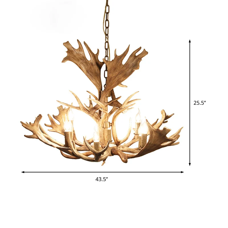 Lustre suspendu en résine marron, Style bougie, 8 ampoules, luminaire suspendu Rural pour salle à manger Clearhalo