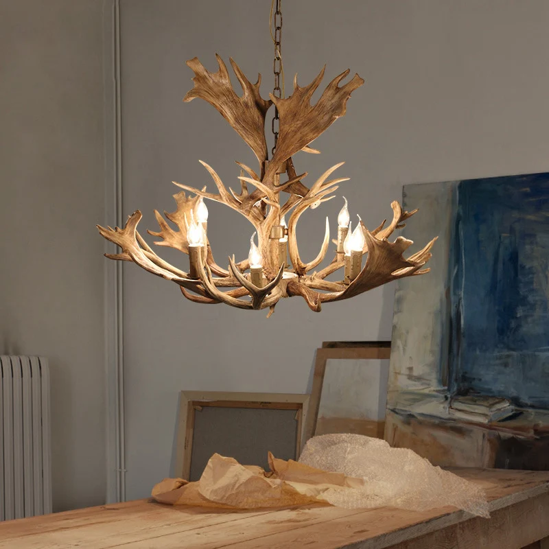 Lustre suspendu en résine marron, Style bougie, 8 ampoules, luminaire suspendu Rural pour salle à manger Clearhalo