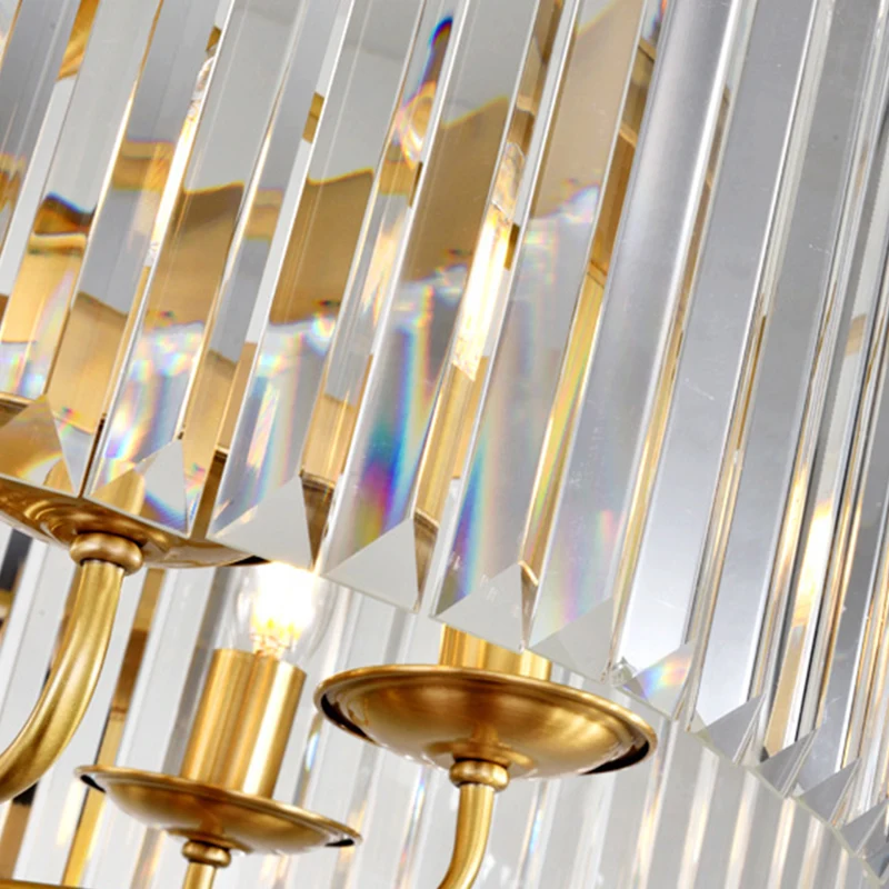 Lustre suspendu tambour contemporain en cristal à facettes, 3 ampoules, plafonnier en laiton Clearhalo
