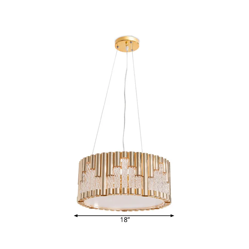 Lustre suspendu tambour contemporain en métal, 3 lumières, lampe de salon en or avec Tube en verre transparent en spirale...