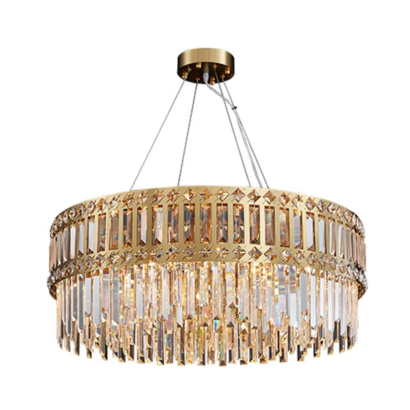 Lustre suspendu à tambour doré, bande moderne en cristal, 10 lumières, lampe suspendue pour salon Clearhalo