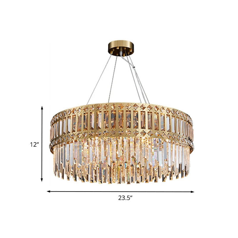 Lustre suspendu à tambour doré, bande moderne en cristal, 10 lumières, lampe suspendue pour salon Clearhalo