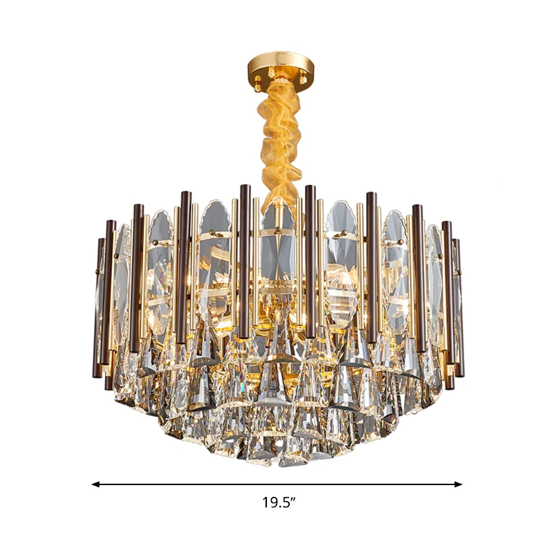 Lustre à suspension cylindrique en cristal contemporain à 6/9 têtes, plafonnier noir, 19,5"/23,5" de large Clearhalo