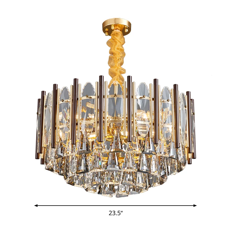 Lustre à suspension cylindrique en cristal contemporain à 6/9 têtes, plafonnier noir, 19,5"/23,5" de large Clearhalo