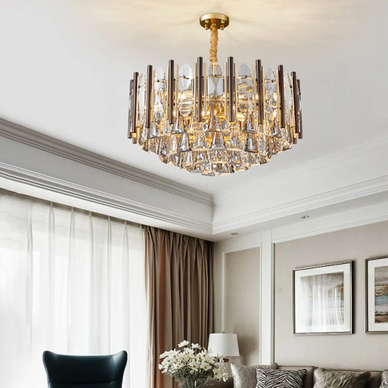 Lustre à suspension cylindrique en cristal contemporain à 6/9 têtes, plafonnier noir, 19,5"/23,5" de large Clearhalo