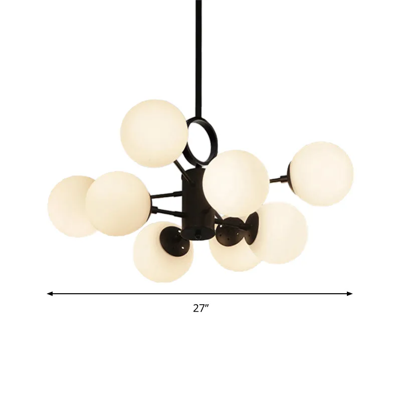 Lustre de table à manger à abat-jour à bulles en verre de lait, suspension moderne à plusieurs têtes en blanc Clearhalo