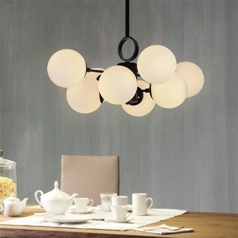 Lustre de table à manger à abat-jour à bulles en verre de lait, suspension moderne à plusieurs têtes en blanc Clearhalo