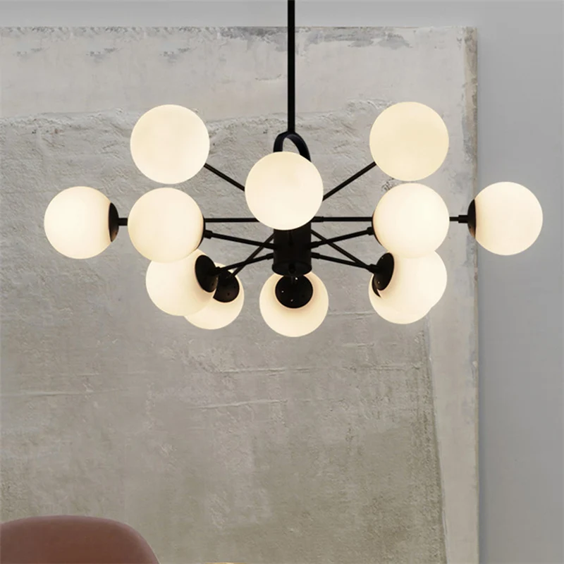 Lustre de table à manger à abat-jour à bulles en verre de lait, suspension moderne à plusieurs têtes en blanc Clearhalo