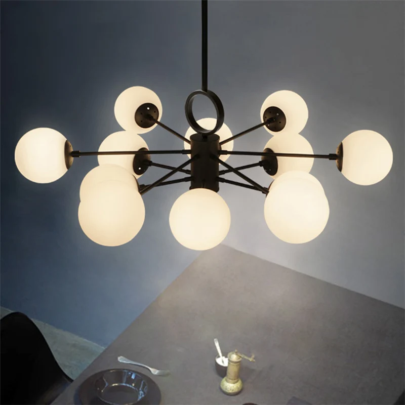 Lustre de table à manger à abat-jour à bulles en verre de lait, suspension moderne à plusieurs têtes en blanc Clearhalo