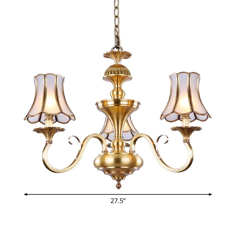 Lustre traditionnel à 3/5/6 lumières, plafonnier de chambre à coucher avec abat-jour évasé en verre dépoli en laiton poli...