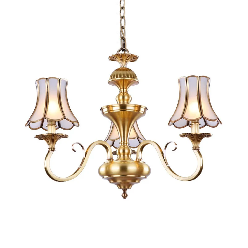 Lustre traditionnel à 3/5/6 lumières, plafonnier de chambre à coucher avec abat-jour évasé en verre dépoli en laiton poli...