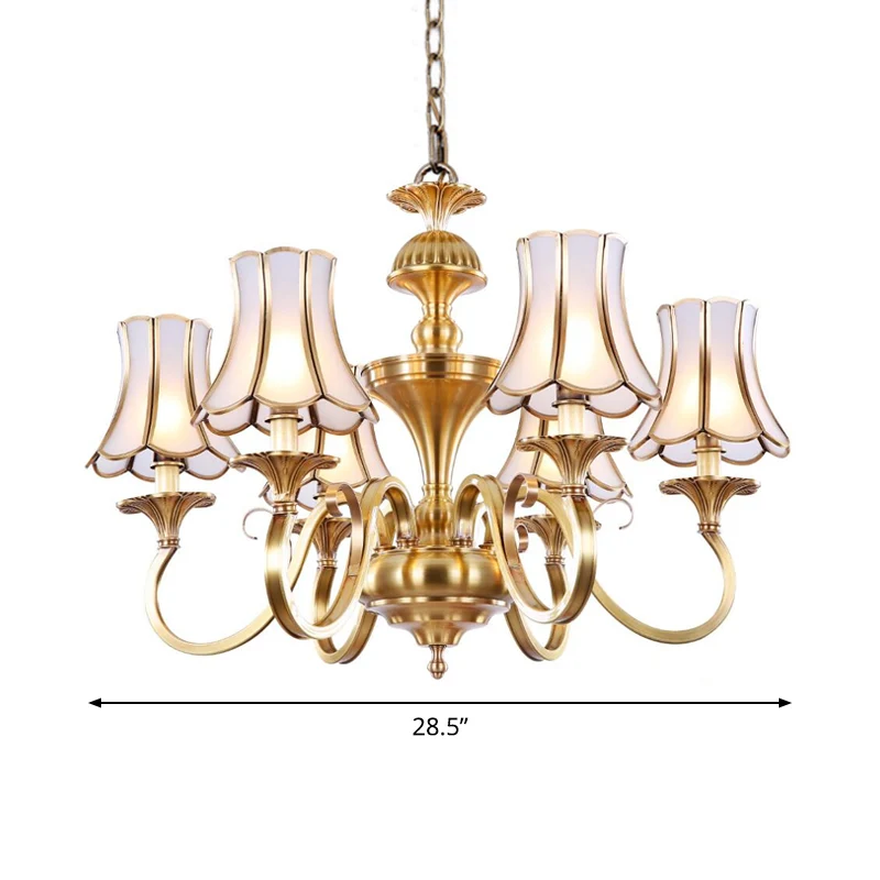 Lustre traditionnel à 3/5/6 lumières, plafonnier de chambre à coucher avec abat-jour évasé en verre dépoli en laiton poli...
