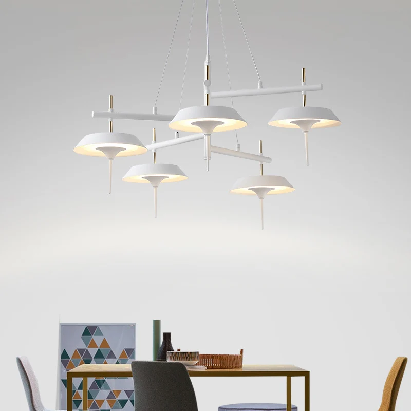 Lustre évasé en métal, lampe minimaliste à 5 lumières, luminaire suspendu blanc pour salle à manger Clearhalo