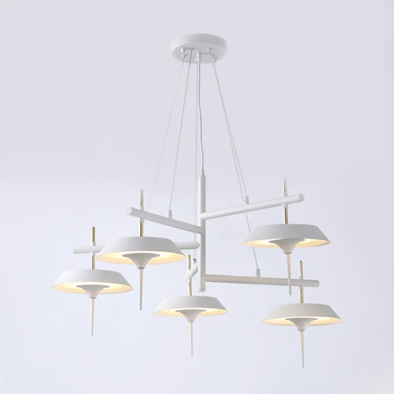 Lustre évasé en métal, lampe minimaliste à 5 lumières, luminaire suspendu blanc pour salle à manger Clearhalo