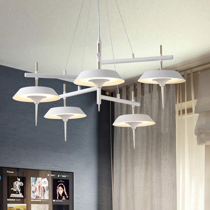 Lustre évasé en métal, lampe minimaliste à 5 lumières, luminaire suspendu blanc pour salle à manger Clearhalo