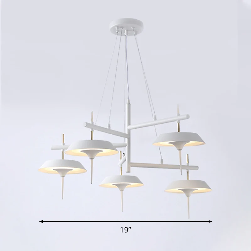 Lustre évasé en métal, lampe minimaliste à 5 lumières, luminaire suspendu blanc pour salle à manger Clearhalo