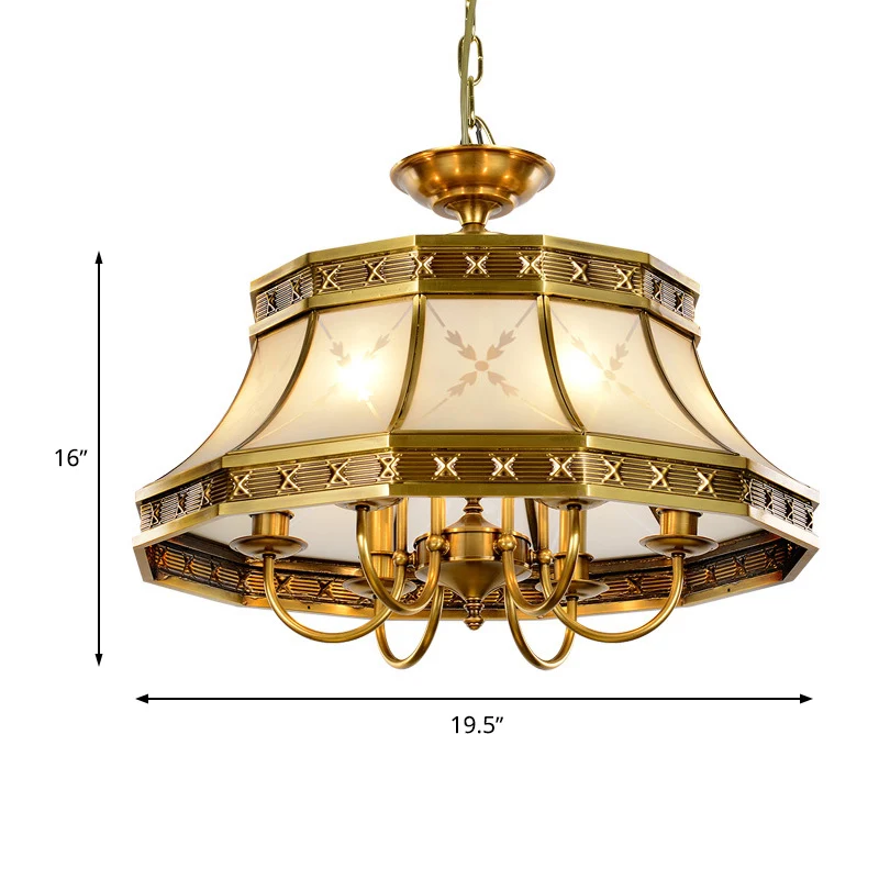 Lustre en verre sablé à 4 ampoules, cloche en laiton colonial, luminaire suspendu pour chambre à coucher Clearhalo