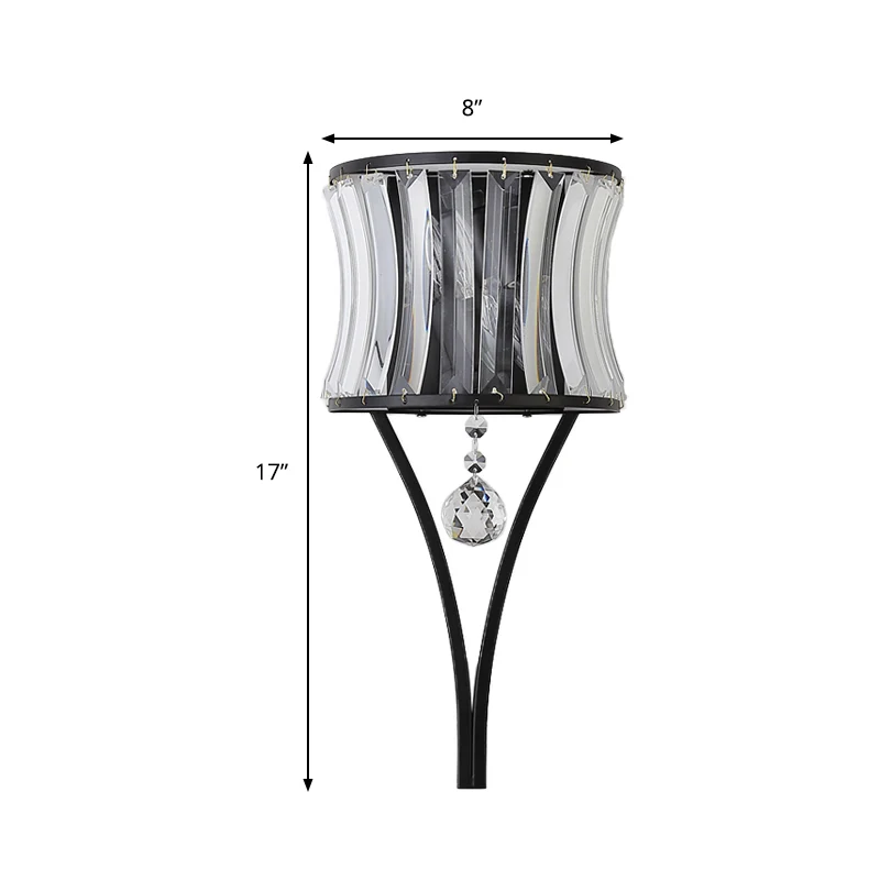 Mini applique murale moderne en cristal à 1 lumière, noire, avec boule suspendue Clearhalo