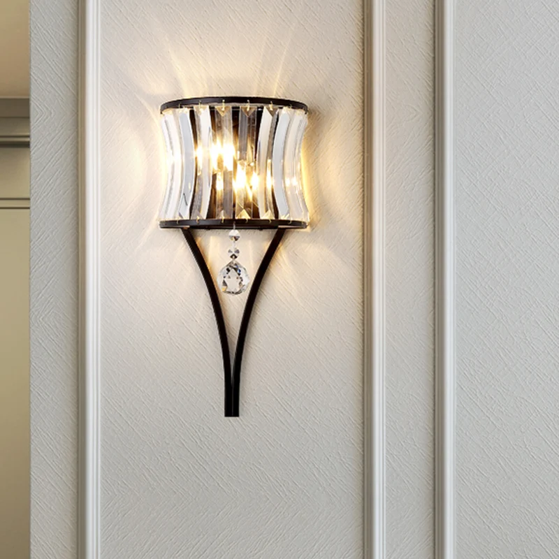 Mini applique murale moderne en cristal à 1 lumière, noire, avec boule suspendue Clearhalo