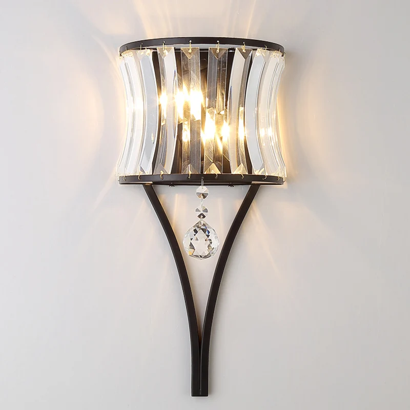 Mini applique murale moderne en cristal à 1 lumière, noire, avec boule suspendue Clearhalo