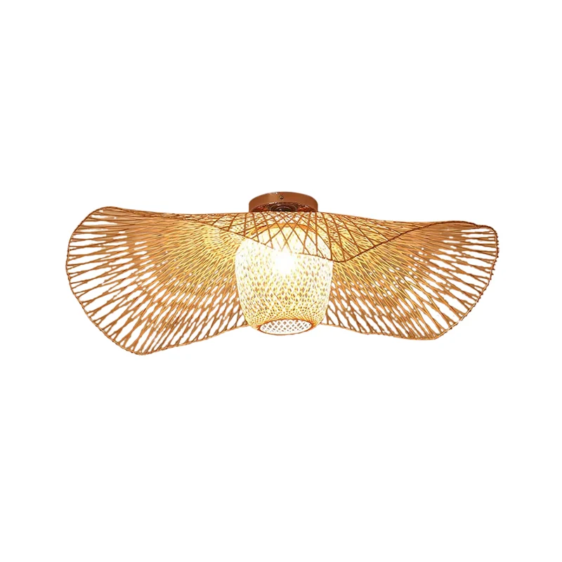 Moderne et élégant Floppy Hat Plafonnier en bambou tissé à 1 lumière de 25,5"/29,5" de large pour magasin de vêtements, pl...