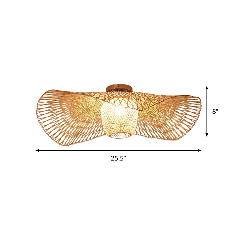 Moderne et élégant Floppy Hat Plafonnier en bambou tissé à 1 lumière de 25,5"/29,5" de large pour magasin de vêtements, pl...