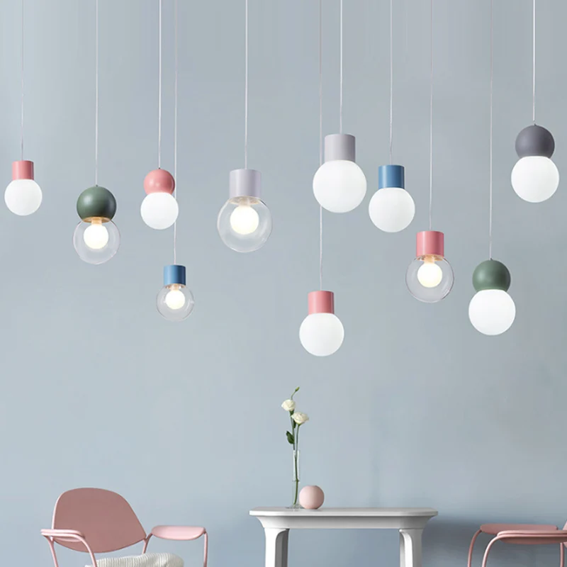 Pendule de chevet pour enfants en forme de gourde, verre laiteux, 1 tête, pendentif de plafond macaron en rose/jaune/bleu...