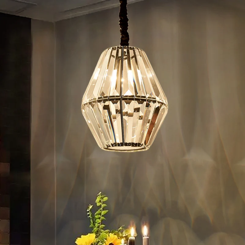 Pendule en cristal transparent en forme de losange, minimalisme, luminaire de plafond noir à 1 ampoule Clearhalo