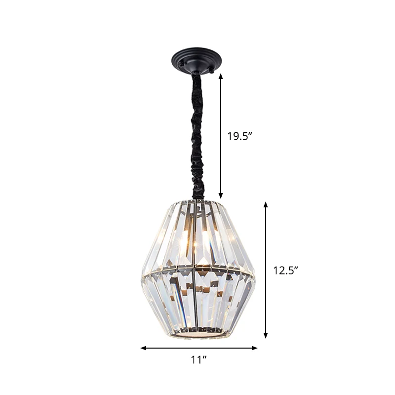 Pendule en cristal transparent en forme de losange, minimalisme, luminaire de plafond noir à 1 ampoule Clearhalo