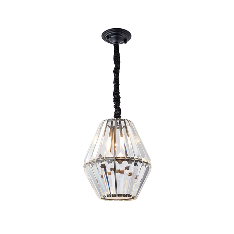 Pendule en cristal transparent en forme de losange, minimalisme, luminaire de plafond noir à 1 ampoule Clearhalo