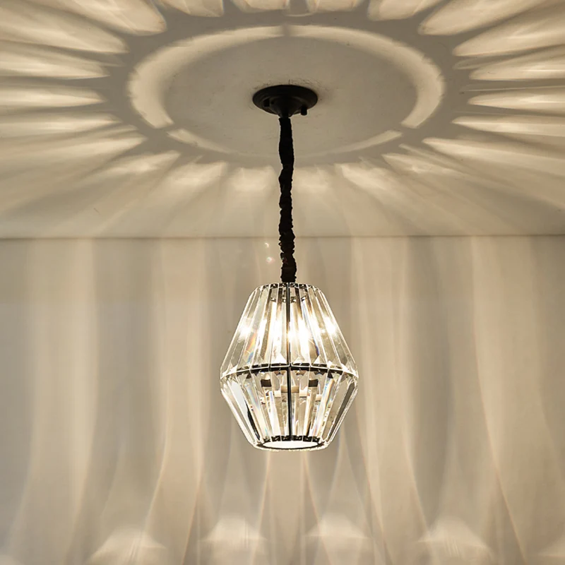 Pendule en cristal transparent en forme de losange, minimalisme, luminaire de plafond noir à 1 ampoule Clearhalo