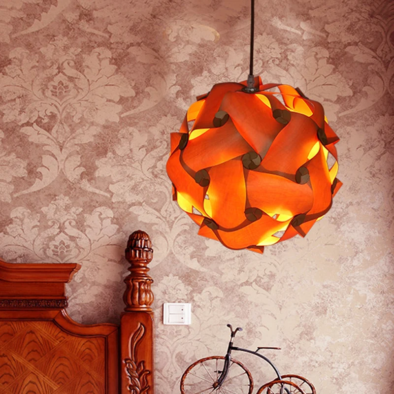 Pieced Globe Dinette Drop Pendant Wood 1 Ampoule Kit de suspension minimaliste en brun clair Clearhalo
