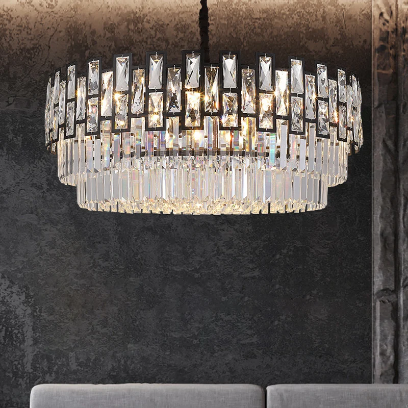 Plafond rond noir éclairage postmoderne lustre en cristal à facettes luminaire pour salon Clearhalo