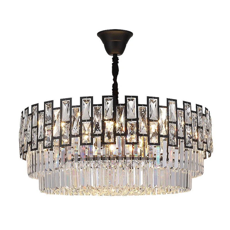 Plafond rond noir éclairage postmoderne lustre en cristal à facettes luminaire pour salon Clearhalo