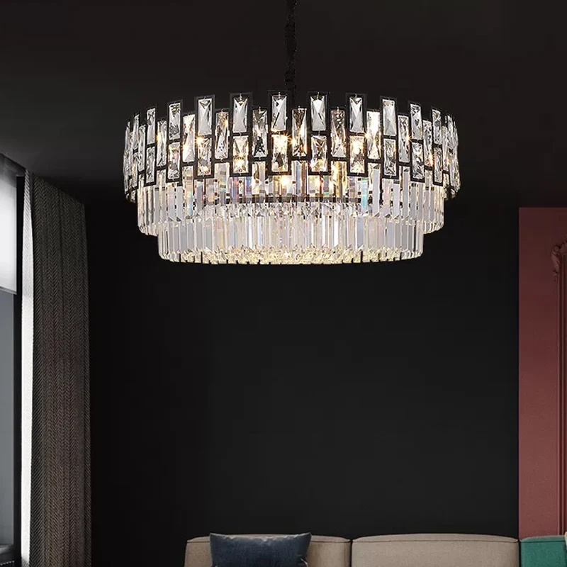 Plafond rond noir éclairage postmoderne lustre en cristal à facettes luminaire pour salon Clearhalo
