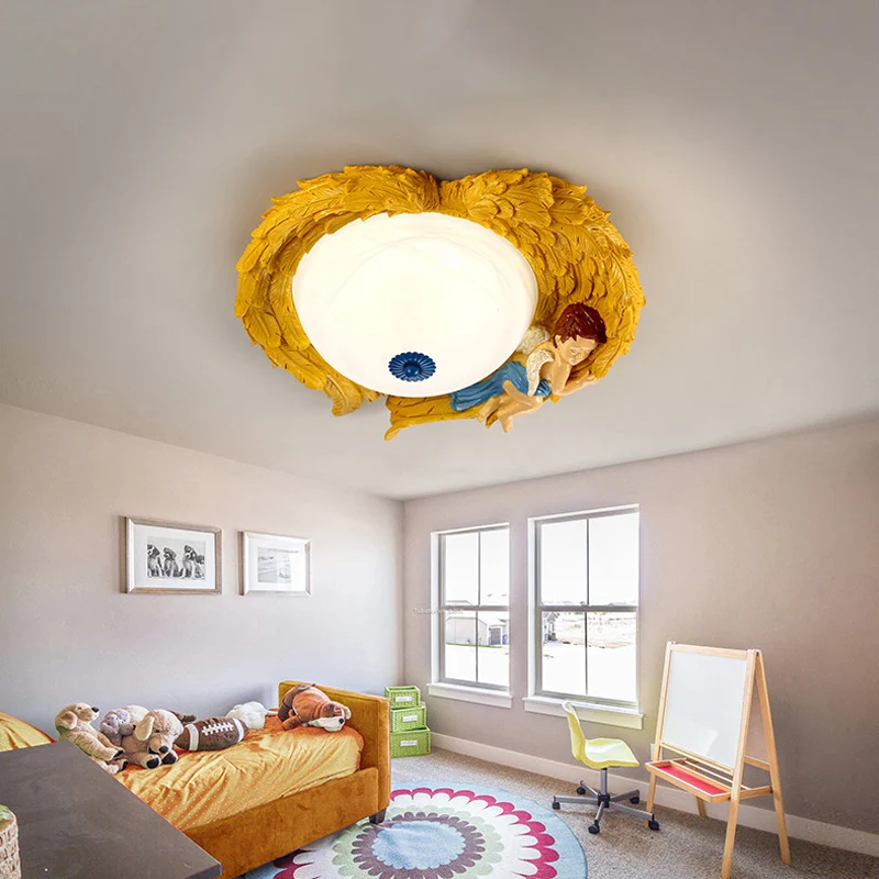 Plafonnier à ailes en résine avec ange, plafonnier romantique pour chambre d'enfant Clearhalo