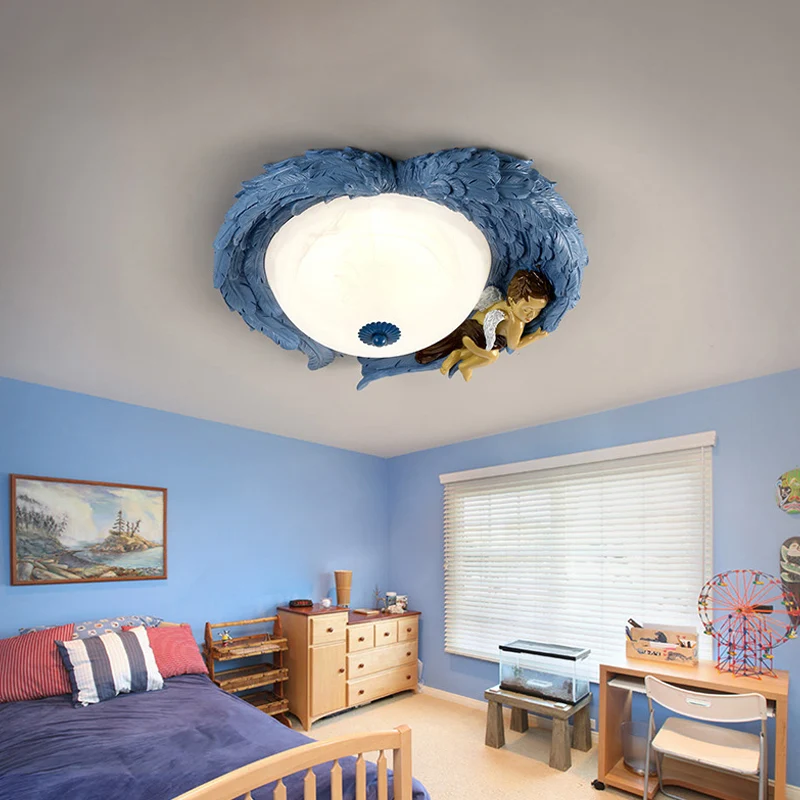 Plafonnier à ailes en résine avec ange, plafonnier romantique pour chambre d'enfant Clearhalo