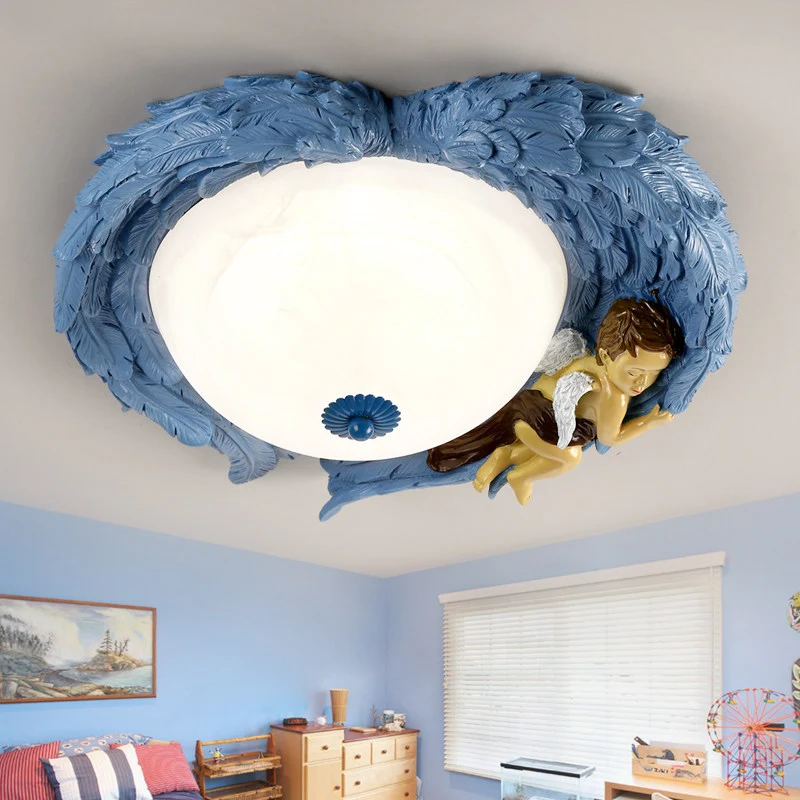 Plafonnier à ailes en résine avec ange, plafonnier romantique pour chambre d'enfant Clearhalo